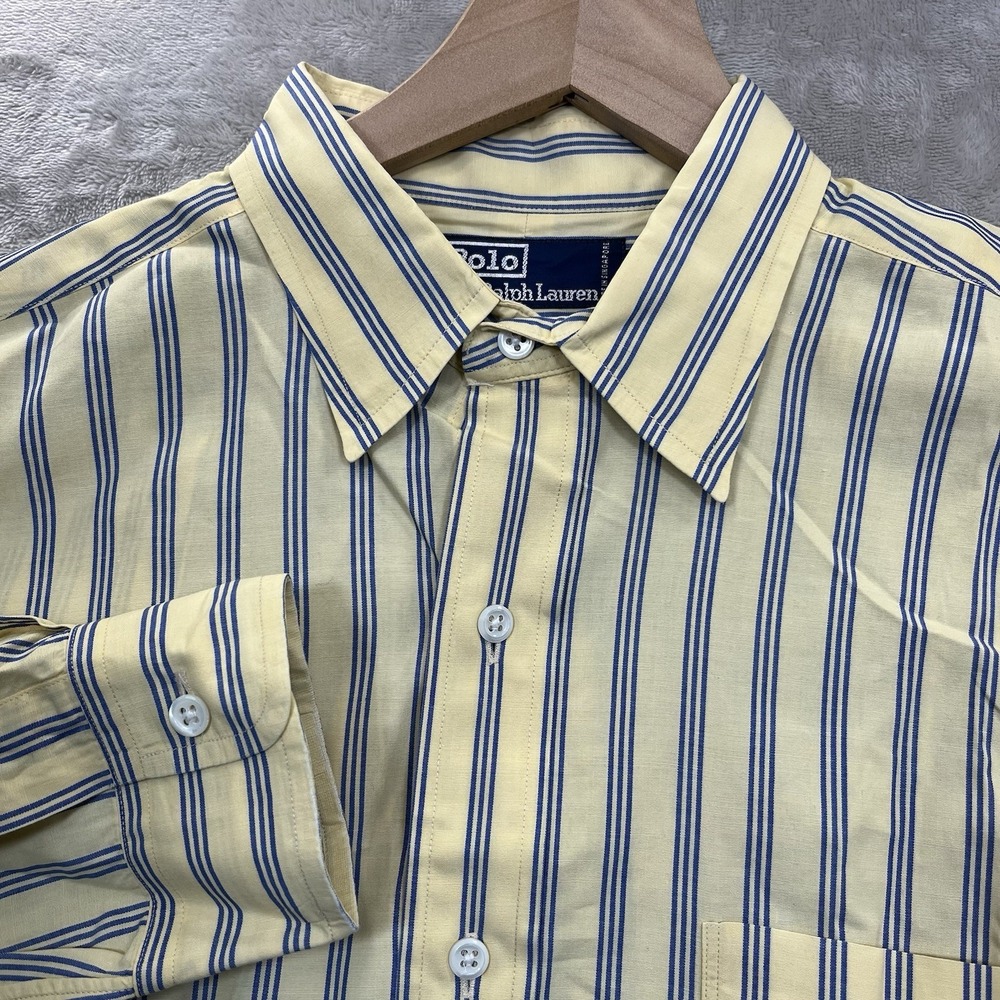 Polo Ralph Lauren Shirt Men's M Cotton Yellow Blue Striped *FLAW*